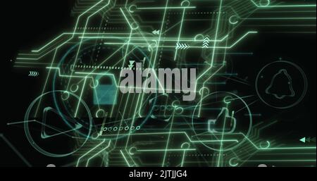 Image of online security padlock over data processing Stock Photo