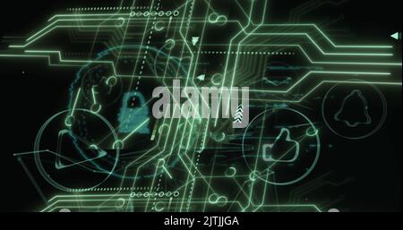 Image of online security padlock over data processing Stock Photo