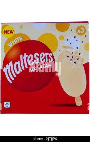 Box of new white Maltesers Ice Cream ice creams icecreams isolated on white background Stock Photo