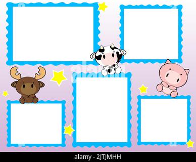 album frame baby animals cartoon illustration background postal in vector format Stock Vector