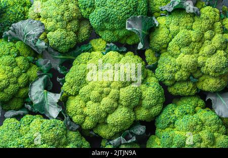 Fresh broccoli close-up. Healthy food. Top view Stock Photo