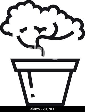 Bonsai line icon. Small tree in pot. Home decoration Stock Vector