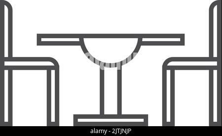 Cafe table with two chairs. Dinner seat line icon Stock Vector