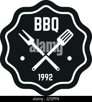 Bbq emblem. Crossed spatula and fork. Black logo Stock Vector