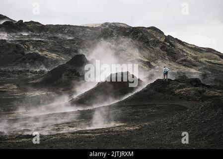 Lava fields after a volcanic eruption in Geothermal area Leirhnjukur and Krafla volcano Iceland Stock Photo