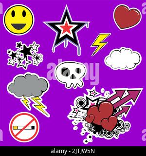 stickers cartoon set pack illustration in vector format Stock Vector