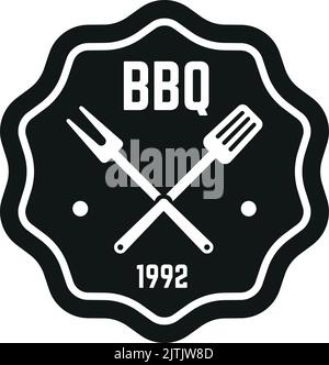 Bbq emblem. Crossed spatula and fork. Black logo Stock Vector