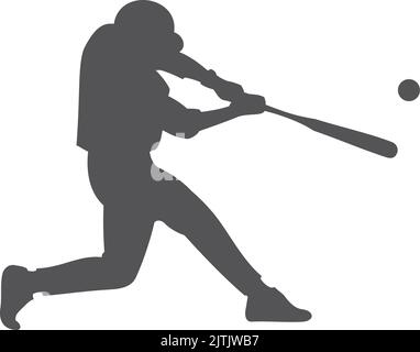 Baseball player hitting ball with bat. Black silhouette Stock Vector
