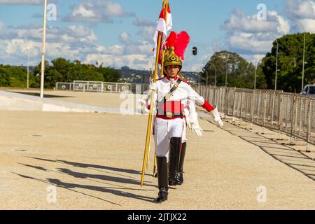 Brasília, Federal District, Brazil – December 25, 2022: Moment of the ritual of exchange of soldiers of the Presidential Guard at Palácio do Planalto. Stock Photo