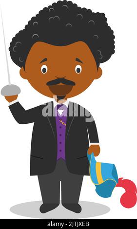 Alexandre Dumas cartoon character. Vector Illustration. Kids History Collection. Stock Vector