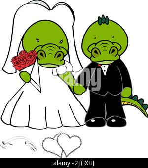 married crocodile couple cartoon set illustration in vector format Stock Vector