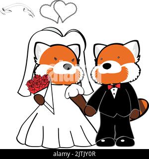 married red panda couple cartoon set illustration in vector format Stock Vector