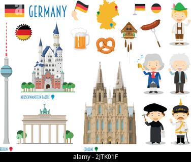 Germany Flat Icon Set Travel and tourism concept. Vector illustration Stock Vector