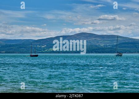 Boats moored on the estuary at Aberdyfi/Aberdovey, Gwynedd, Wales Stock Photo