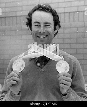 INGEMAR STENMARK Swedish alpine skier with Olympic goldmedals from Lake Placid winter games Stock Photo