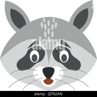 Raccoon face in cartoon style for children. Animal Faces Vector illustration Series Stock Vector