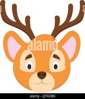 Deer face in cartoon style for children. Animal Faces Vector illustration Series Stock Vector
