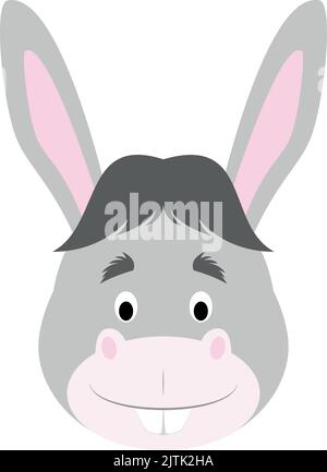 Donkey face in cartoon style for children. Animal Faces Vector illustration Series Stock Vector