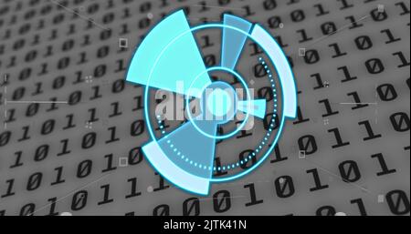Image of blue circle with radar over binary code Stock Photo