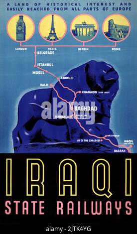 Iraqi State Railways. Artist unknown. Poster published in the 1930s. Stock Photo