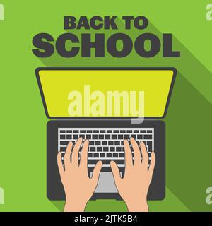 back to school concept with student typing on laptop computer, vector illustration Stock Vector