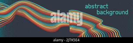 Retro style banner with dynamic curved lines with bright colors on dark dirty and grunge background. Abstract poster background design and futuristic Stock Vector