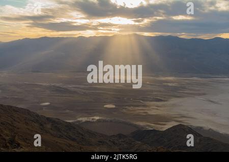 Sun rays at Dante's View in Death Valley. Stock Photo