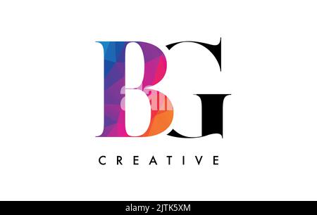 BG Letter Design with Creative Cut and Colorful Rainbow Texture. BG Letter Icon Vector Logo with Serif Font and Minimalist Style. Stock Vector