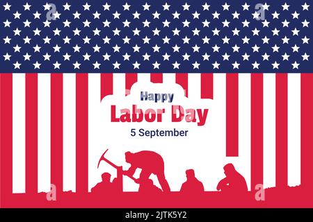 Labor Day - 05 September - International Labor Day - United States Labor Day - Labour Day Background and Illustration - American flag - united states Stock Vector