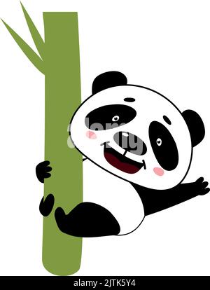 Smiling panda waving hand. Baby tree animal Stock Vector