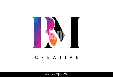 BM Letter Design with Creative Cut and Colorful Rainbow Texture. MB Letter Icon Vector Logo with Serif Font and Minimalist Style. Stock Vector