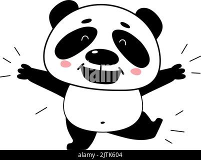 Happy panda jumping. Joyful animal. Excited character Stock Vector