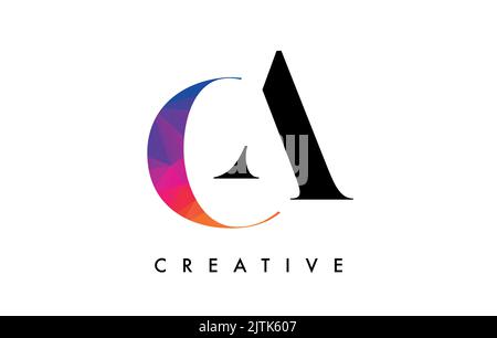 CA Letter Design with Creative Cut and Colorful Rainbow Texture. AC Letter Icon Vector Logo with Serif Font and Minimalist Style. Stock Vector