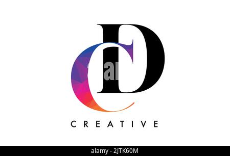 CD Letter Design with Creative Cut and Colorful Rainbow Texture. DC Letter Icon Vector Logo with Serif Font and Minimalist Style. Stock Vector
