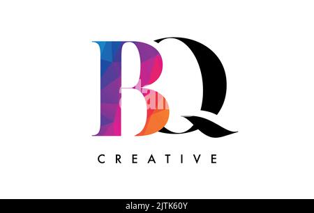 BQ Letter Design with Creative Cut and Colorful Rainbow Texture. QB Letter Icon Vector Logo with Serif Font and Minimalist Style. Stock Vector