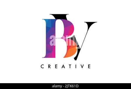 BV Letter Design with Creative Cut and Colorful Rainbow Texture. VB Letter Icon Vector Logo with Serif Font and Minimalist Style. Stock Vector