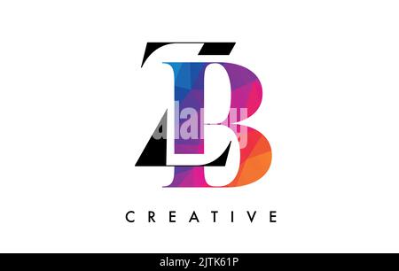BZ Letter Design with Creative Cut and Colorful Rainbow Texture. ZB Letter Icon Vector Logo with Serif Font and Minimalist Style. Stock Vector