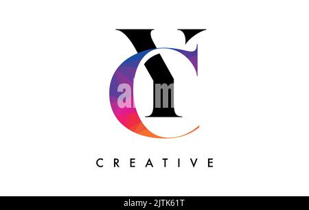 CY Letter Design with Creative Cut and Colorful Rainbow Texture. YC Letter Icon Vector Logo with Serif Font and Minimalist Style. Stock Vector
