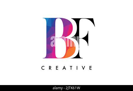 BF Letter Design with Creative Cut and Colorful Rainbow Texture. BF Letter Icon Vector Logo with Serif Font and Minimalist Style. Stock Vector