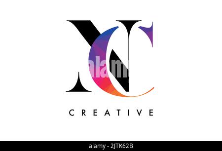 CN Letter Design with Creative Cut and Colorful Rainbow Texture. NC Letter Icon Vector Logo with Serif Font and Minimalist Style. Stock Vector