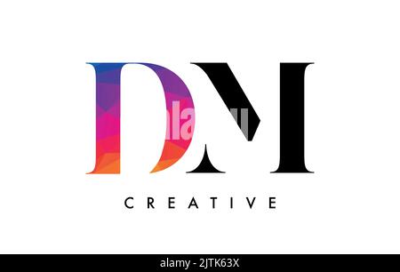 DM Letter Design with Creative Cut and Colorful Rainbow Texture. MD Letter Icon Vector Logo with Serif Font and Minimalist Style. Stock Vector