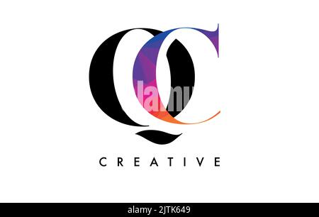 CQ Letter Design with Creative Cut and Colorful Rainbow Texture. QC Letter Icon Vector Logo with Serif Font and Minimalist Style. Stock Vector
