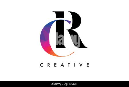CR Letter Design with Creative Cut and Colorful Rainbow Texture. RC Letter Icon Vector Logo with Serif Font and Minimalist Style. Stock Vector