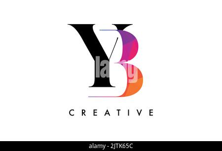 BY Letter Design with Creative Cut and Colorful Rainbow Texture. YB Letter Icon Vector Logo with Serif Font and Minimalist Style. Stock Vector