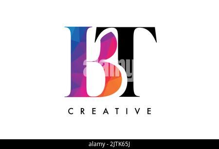 BT Letter Design with Creative Cut and Colorful Rainbow Texture. TB Letter Icon Vector Logo with Serif Font and Minimalist Style. Stock Vector