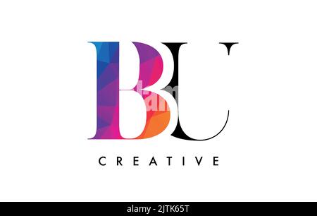 BU Letter Design with Creative Cut and Colorful Rainbow Texture. UB Letter Icon Vector Logo with Serif Font and Minimalist Style. Stock Vector