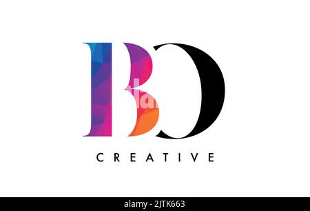 BO Letter Design with Creative Cut and Colorful Rainbow Texture. OB Letter Icon Vector Logo with Serif Font and Minimalist Style. Stock Vector