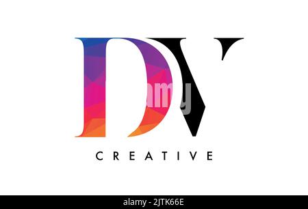 DV Letter Design with Creative Cut and Colorful Rainbow Texture. VD Letter Icon Vector Logo with Serif Font and Minimalist Style. Stock Vector