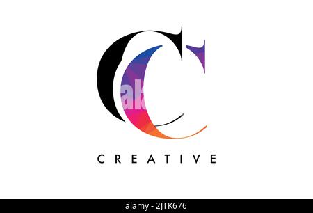 CC Letter Design with Creative Cut and Colorful Rainbow Texture. CC Letter Icon Vector Logo with Serif Font and Minimalist Style. Stock Vector
