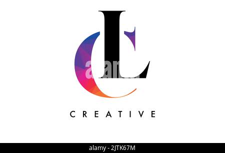 CL Letter Design with Creative Cut and Colorful Rainbow Texture. LC Letter Icon Vector Logo with Serif Font and Minimalist Style. Stock Vector